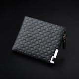 Men's Leather Short Wallet Knurling Retro Zipper Slim Purse