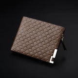 Men's Leather Short Wallet Knurling Retro Zipper Slim Purse