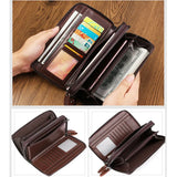 Men's Natural Wax Oil Skin Wallet with Dual Zipper Compartment
