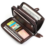 Men's Natural Wax Oil Skin Wallet with Dual Zipper Compartment