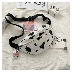 Korean INS Cow Canvas Chest Bag Harajuku Wild Girl Student Messenger Bag