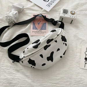 Korean INS Cow Canvas Chest Bag Harajuku Wild Girl Student Messenger Bag