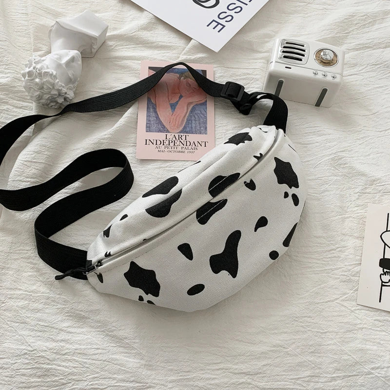Korean INS Cow Canvas Chest Bag Harajuku Wild Girl Student Messenger Bag