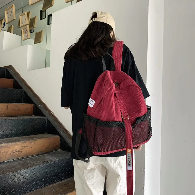 Corduroy Solid Backpack for Women Autumn Fashion