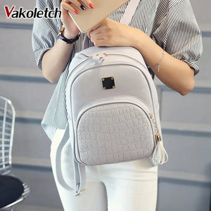 Women Leather Backpack for Teenage Girls Sequined Female Preppy Travel Bag