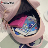 Women Leather Backpack for Teenage Girls Sequined Female Preppy Travel Bag