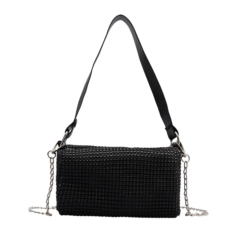 Women Bag with Flap Chains Diamonds Shoulder Bag