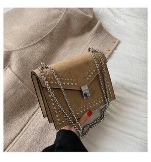 Women Bag PU Leather Rivet Chain Shoulder Square Bag