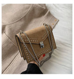 Women Bag PU Leather Rivet Chain Shoulder Square Bag