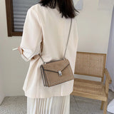 Women Bag PU Leather Rivet Chain Shoulder Square Bag