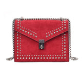 Women Bag PU Leather Rivet Chain Shoulder Square Bag