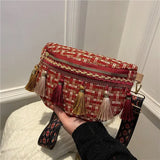 Ethnic Tassel Shoulder Bag Women Purse Mobile Phone Bag