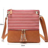 Striped Messenger Bag Tassel Canvas Shoulder Girls Flap