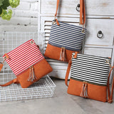 Striped Messenger Bag Tassel Canvas Shoulder Girls Flap