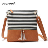 Striped Messenger Bag Tassel Canvas Shoulder Girls Flap