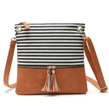 Striped Messenger Bag Tassel Canvas Shoulder Girls Flap