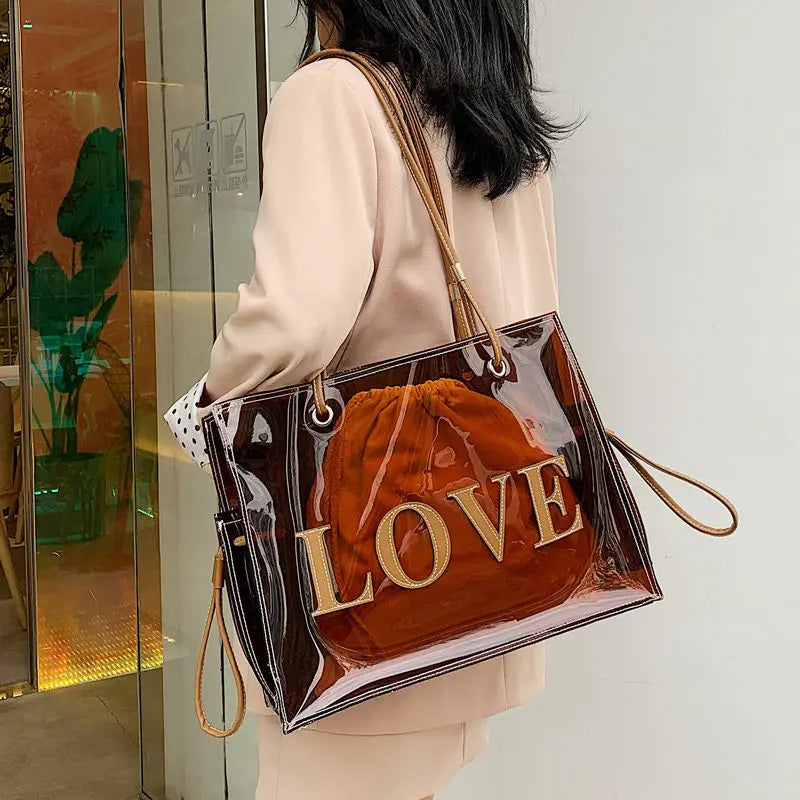 Large Capacity Transparent Tote Bag Shoulder Handbag