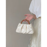 Women's Bag Wooden Handle Crinkled Cloud Small Tote
