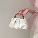 Women's Bag Wooden Handle Crinkled Cloud Small Tote