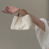 Women's Bag Wooden Handle Crinkled Cloud Small Tote