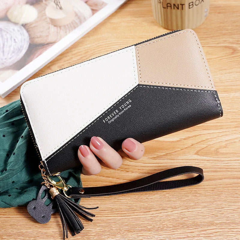 Women's Splicing Zipper Wallet Mobile Phone Bag