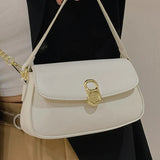 Brown Leather Crossbody Bag with Metal Chain - Casual Flap Handbag