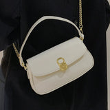 Brown Leather Crossbody Bag with Metal Chain - Casual Flap Handbag