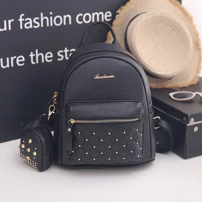 Women's Shoulder Bag Mini Ladies Backpack Rivet Bag for Students