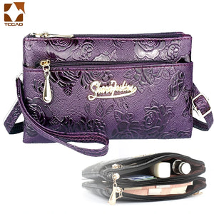Women's 4-Zipper Long Clutch Bag Retro Leather Purse