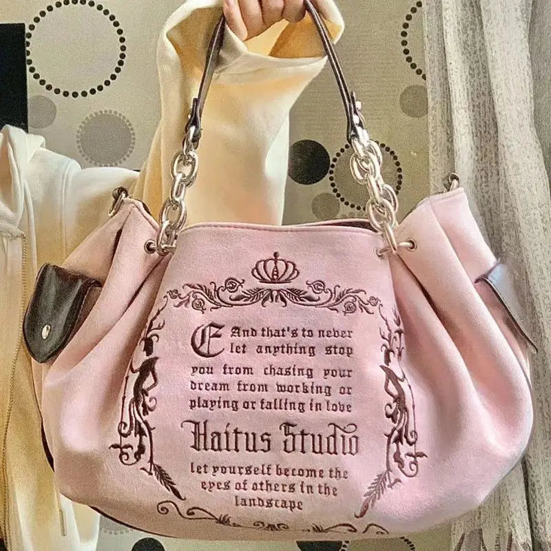 Y2K Retro Gothic Lettered Shoulder Handbag