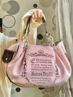 Y2K Retro Gothic Lettered Shoulder Handbag