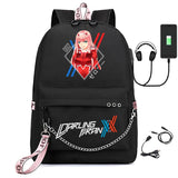 Zero Two USB Charging Travel Canvas Student Backpack Teen School Bag