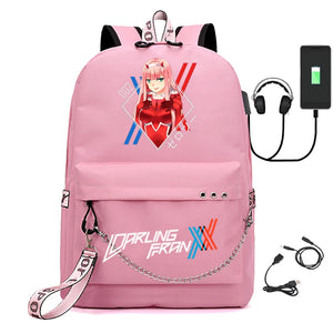 Zero Two USB Charging Travel Canvas Student Backpack Teen School Bag