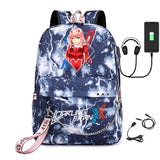 Zero Two USB Charging Travel Canvas Student Backpack Teen School Bag
