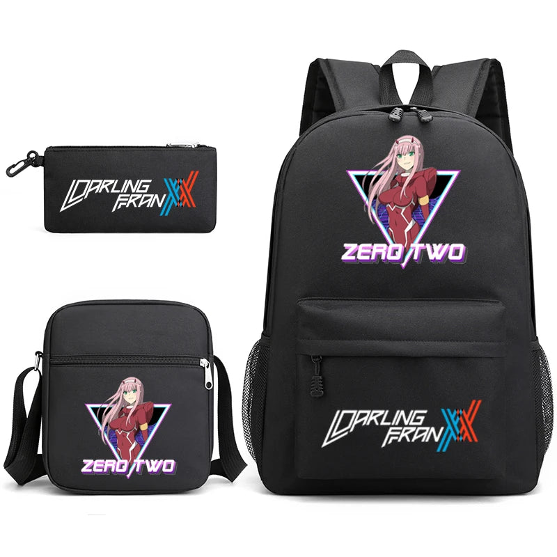 Zero Two 3 Piece Set Canvas Backpack for Kids Boys and Girls