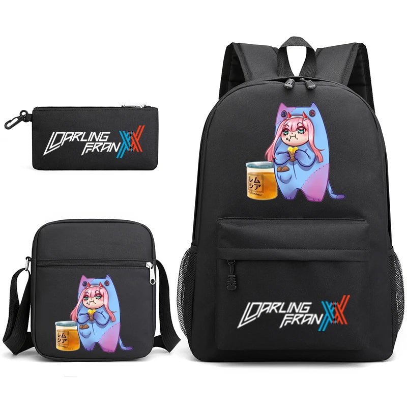 Zero Two Canvas Backpack 3 Piece Set Kids School Bags Supplies