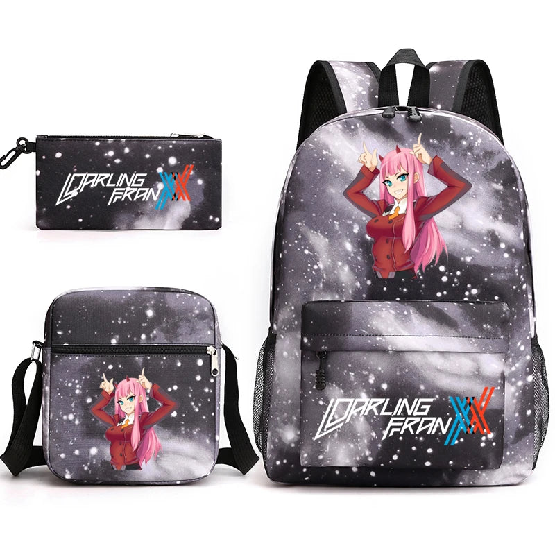 Zero Two Canvas Backpack 3-Piece Set for Children Boys and Girls