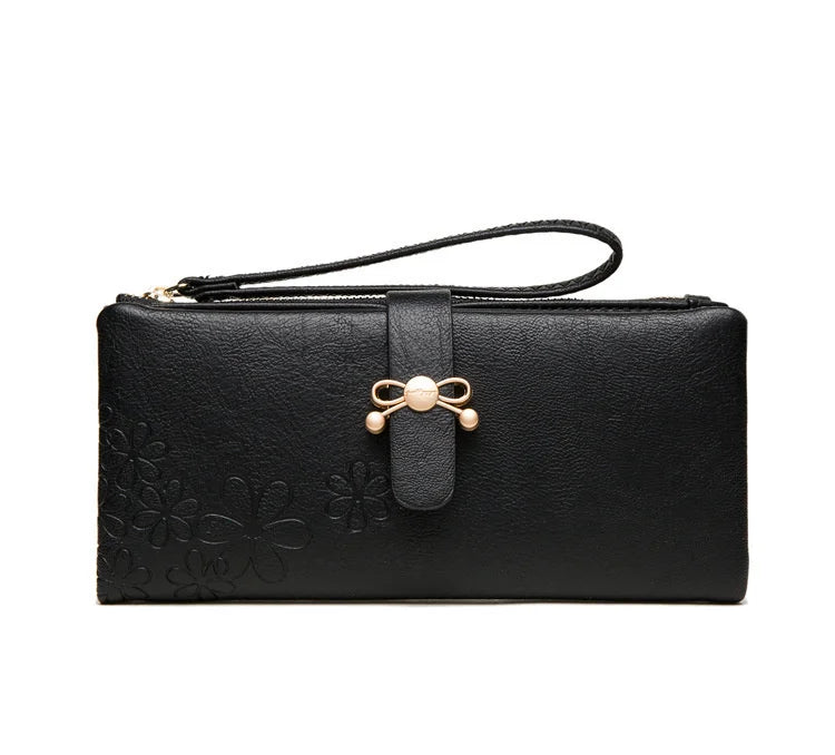 Women's Long Wallet Zipper Card Bag with Wrist Strap