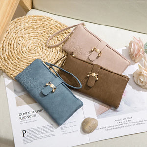 Women's Long Wallet Zipper Card Bag with Wrist Strap